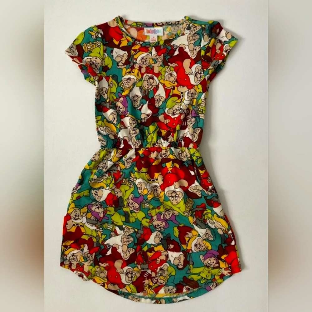 LulaRoe Disney Snow White & 7 Dwarves Mae Pocket Dress Kids Size 4